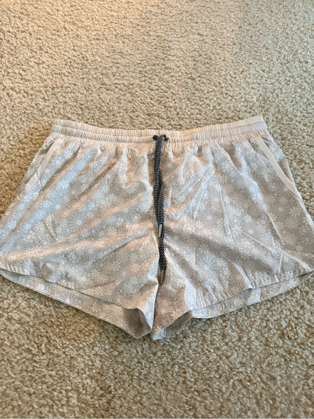 Light Denim Blue Floral Drawstring Shorts